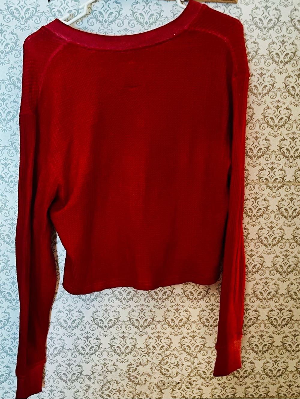 Chaser Red Cropped Henley Thermal Pullover - Picture 2 of 2
